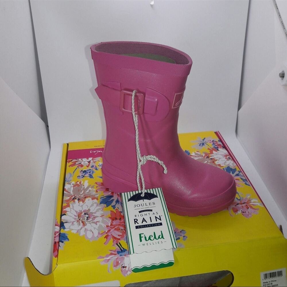 Joules welly glittery pink girls rain boots